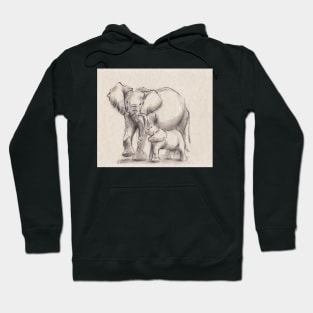 Unconditional Love - Mama & baby elephant ink wash painting Hoodie